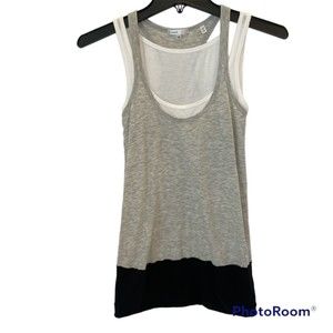 Vince Mock Layered Colorblock Tank-Super Soft-Womens XS-Gray, Black, White